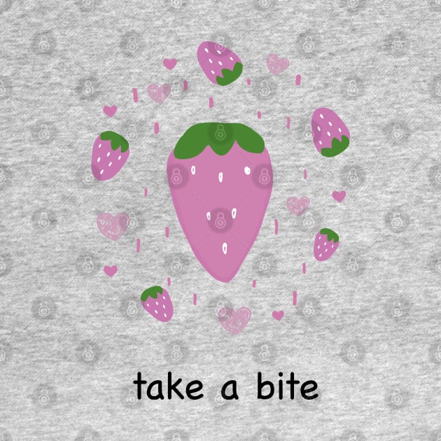 Cute strawberry and hearts with take a bite text by GULSENGUNEL